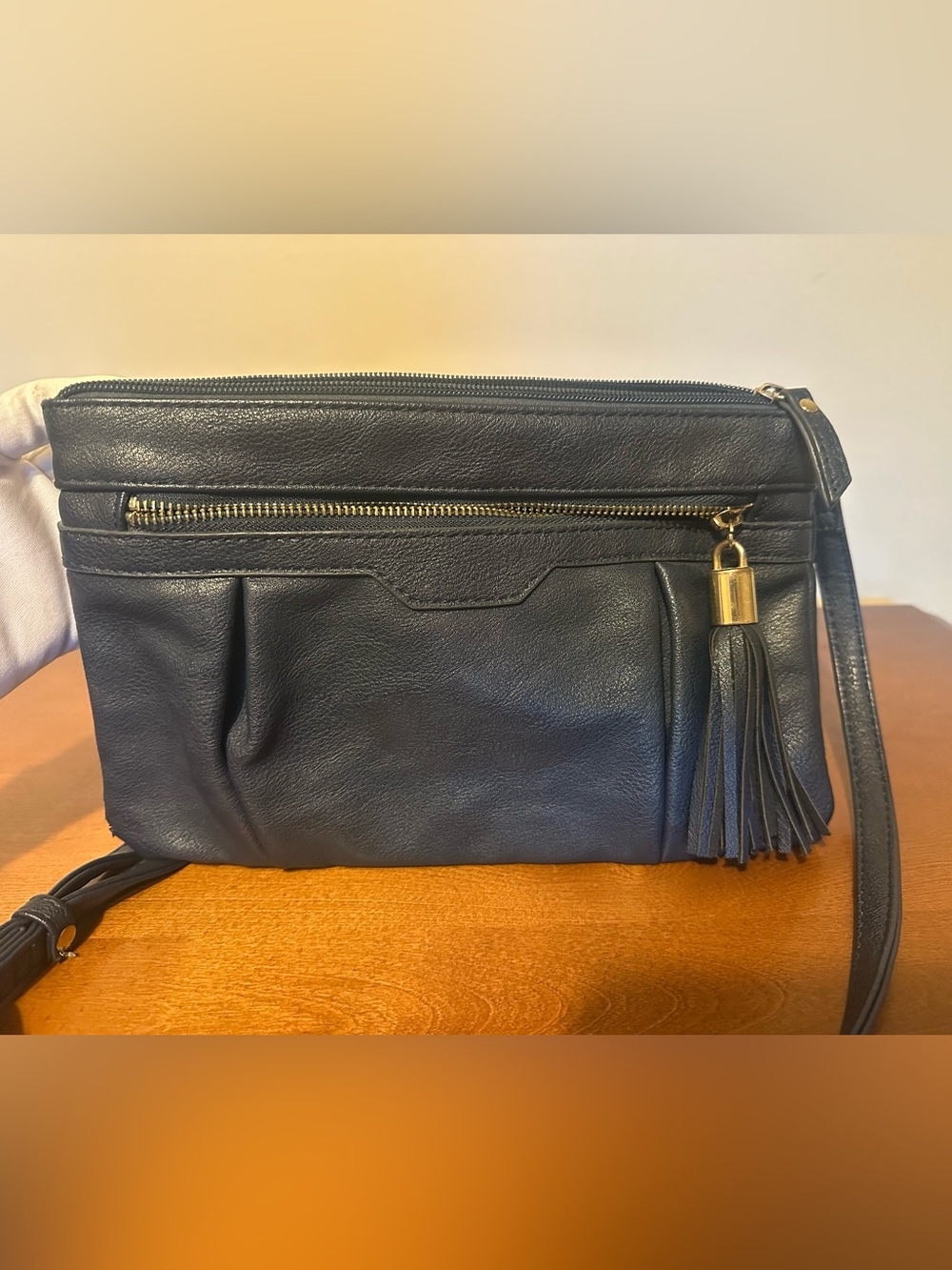Navy Wristlet Clutch with Gold Tassel